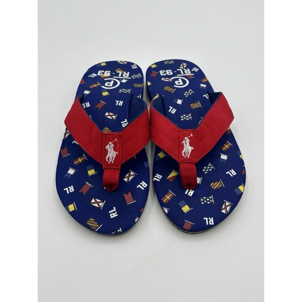 Polo Ralph Lauren RL-93 Nautical Flag Flip Flop Sandals Red Blue Youth Youth 4
